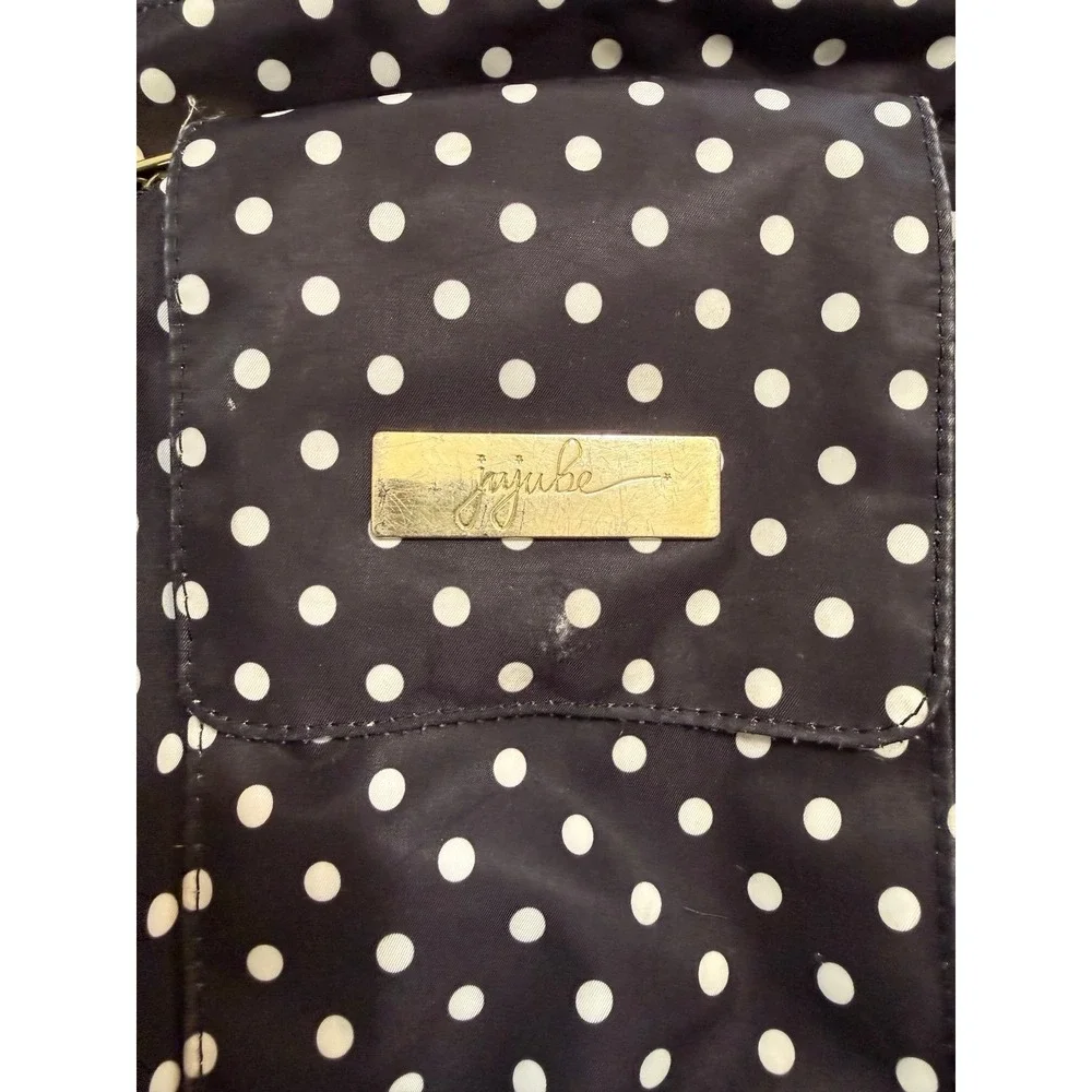 Jujube Be Right Back backpack diaper bag duchess print black and white polka dot